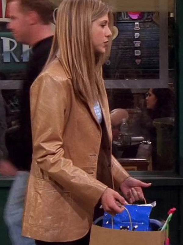 Friends Rachel Jennifer Aniston Tan Brown Leather Blazer Black Friday Sale