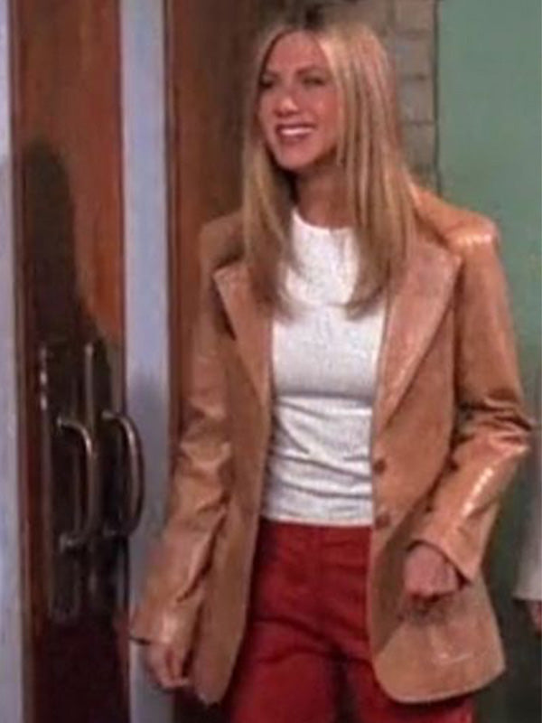 Friends Rachel Jennifer Aniston Tan Brown Leather Blazer Jennifer Aniston