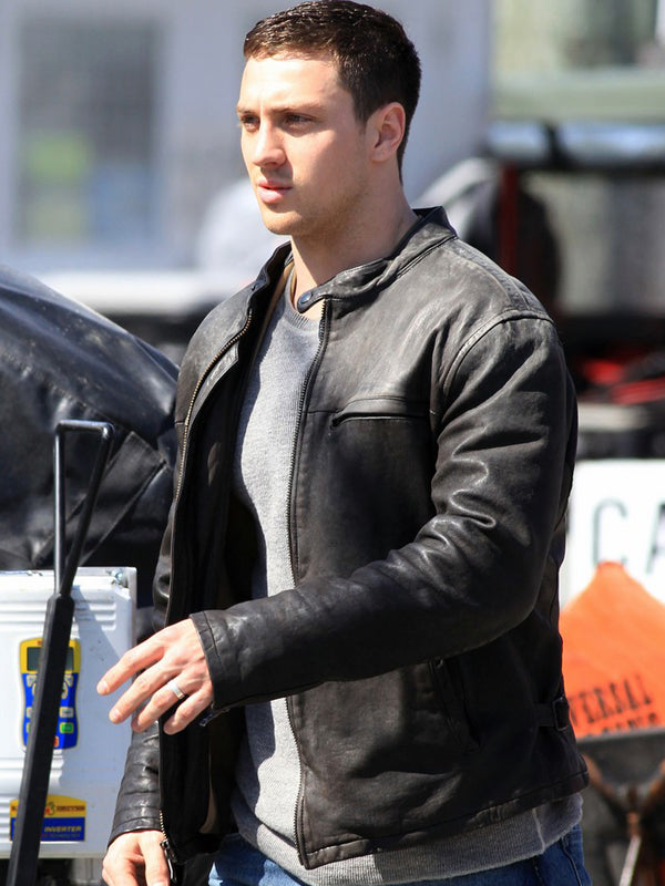 Godzilla Aaron Taylor Johnson Black Leather Jacket Free Shipping UK USA Canada