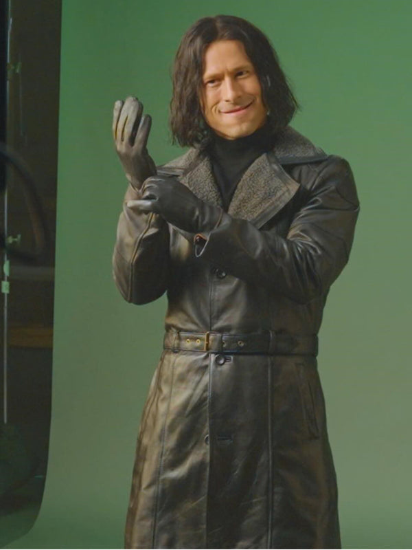 Hit Man Glen Powell Black Leather Coat
