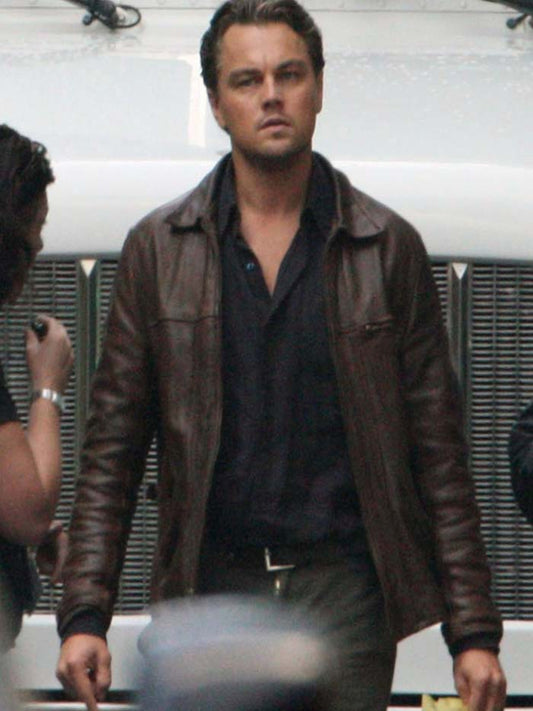 Inception Leonardo Di Caprio Brown Leather Jacket Celebrity Style Sale