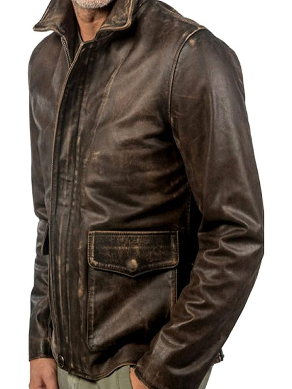 Indiana Jones and The Dial Of Destiny Distressed Leather Jacket Free Shipping UK USA Canada