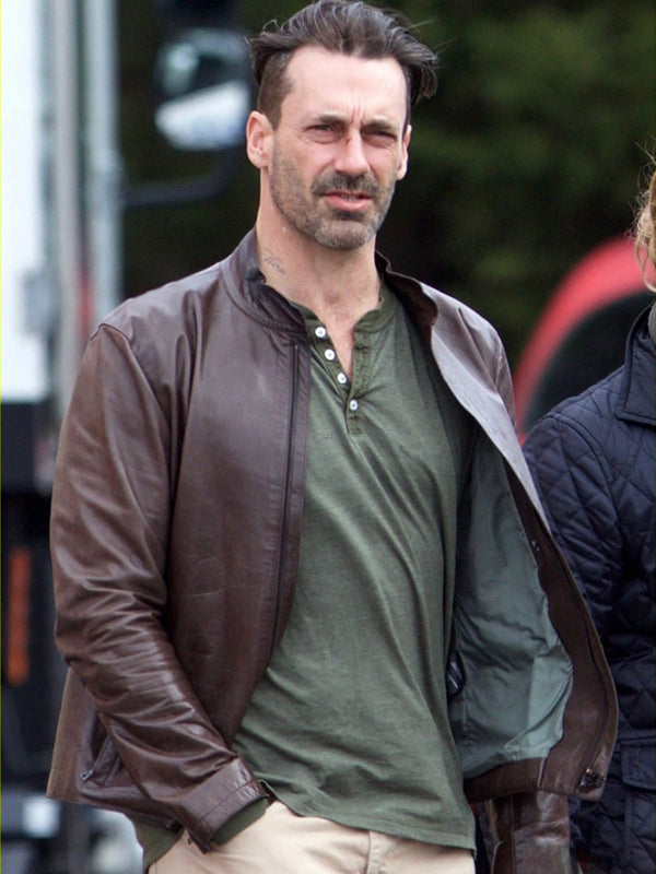 Jon Hamm Baby Driver Buddy Brown Leather Jacket Free Shipping UK USA Canada