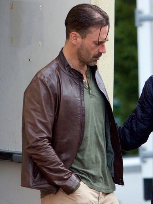 Jon Hamm Baby Driver Buddy Brown Leather Jacket Halloween Sale