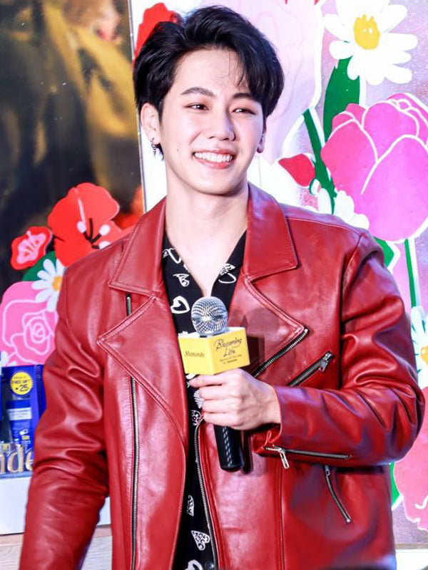 K Drama Anan Wong Biker Red Leather Jacket Easter Sale