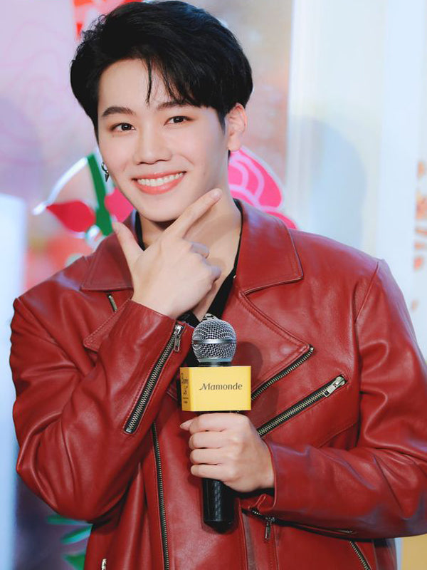 K Drama Anan Wong Biker Red Leather Jacket Free Shipping UK USA Canada