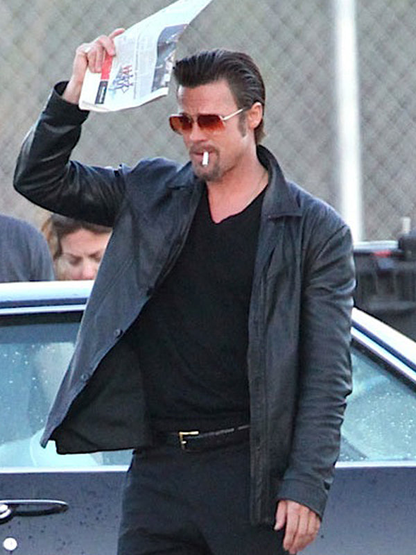 Kill Them Softly Brad Pitt Black Leather Jacket Christmas Sale