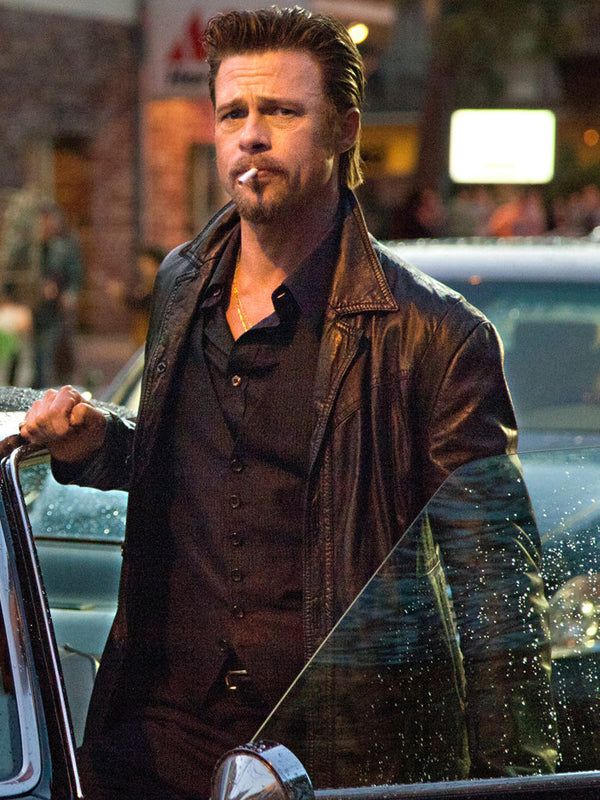 Kill Them Softly Brad Pitt Black Leather Jacket New Year Sale