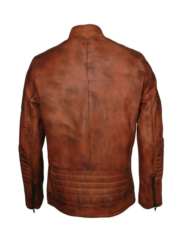 Men Biker Distressed Brown Leather Jacket Christmas Sale