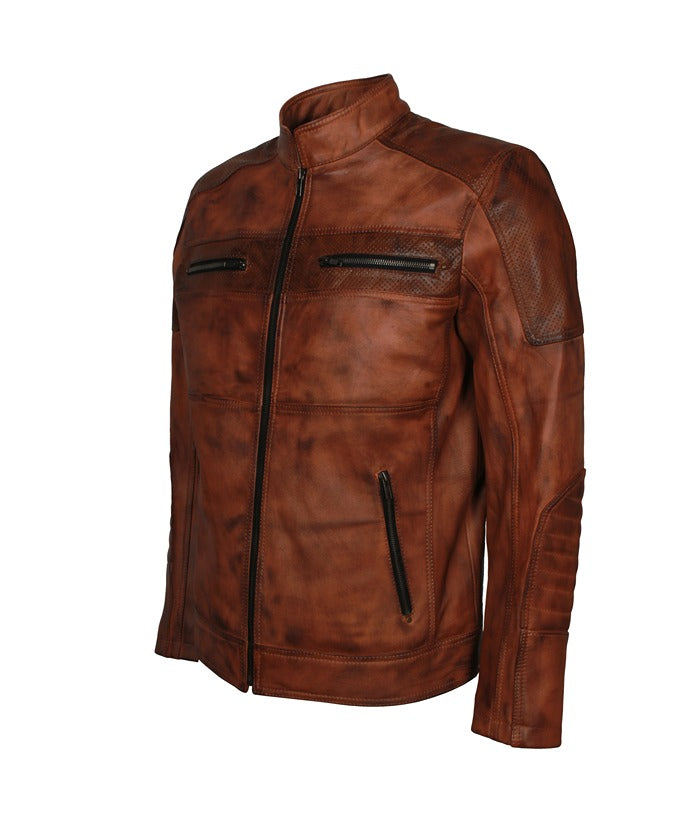 Men Biker Distressed Brown Leather Jacket Hot Sale