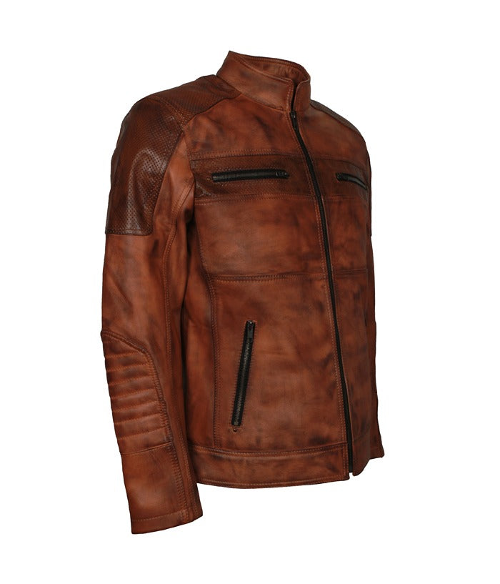 Men Biker Distressed Brown Leather Jacket Winter Sale