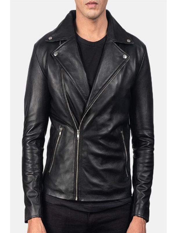 Mens Biker Black Brando Leather Jacket