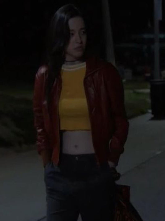 Mikey Madison Better Things S4 Maroon Leather Jacket Black Friday Sale