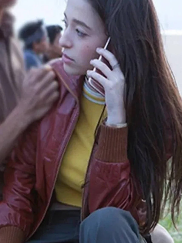 Mikey Madison Better Things S4 Maroon Leather Jacket Shop now