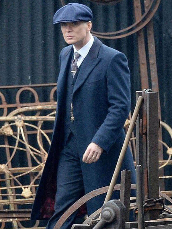 Peaky Blinders Tommy Shelby Blue Wool Trench Coat New Year Sale