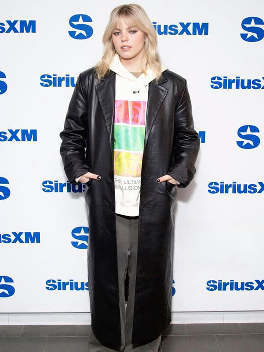 Renee Rapp Black Leather Trench Coat
