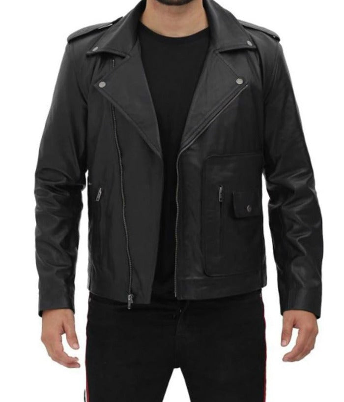 T Birds Grease Danny Zuko Biker Leather Jacket Free Shipping UK USA Canada