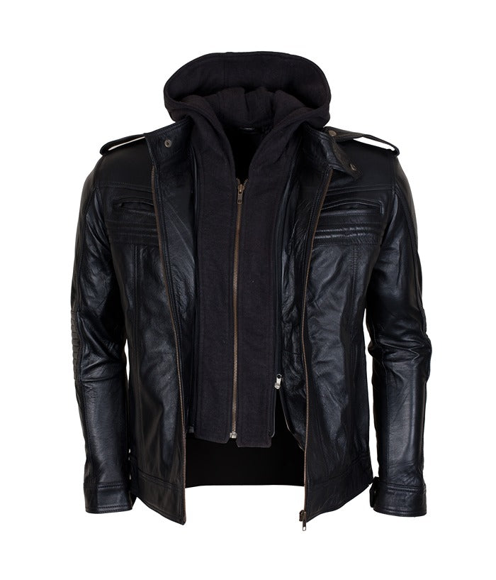 TNA AJ Styles Hooded Black Leather Jacket Black Friday Sale