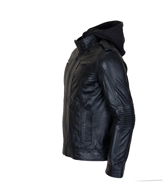 TNA AJ Styles Hooded Black Leather Jacket Christmas Sale