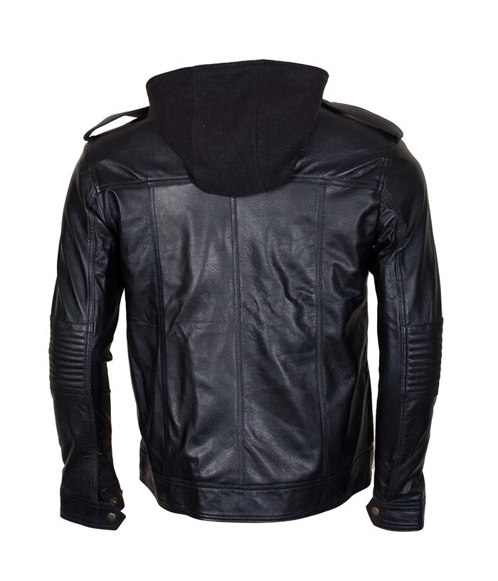 TNA AJ Styles Hooded Black Leather Jacket UK USA Europe