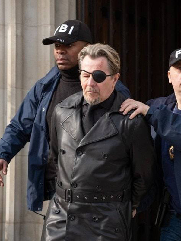 The Courier Gary Oldman Black Leather Coat Free Shipping UK USA Canada