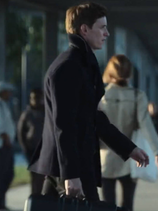 The Day of the Jackal Eddie Redmayne Black Wool PeaCoat Black Friday Sale