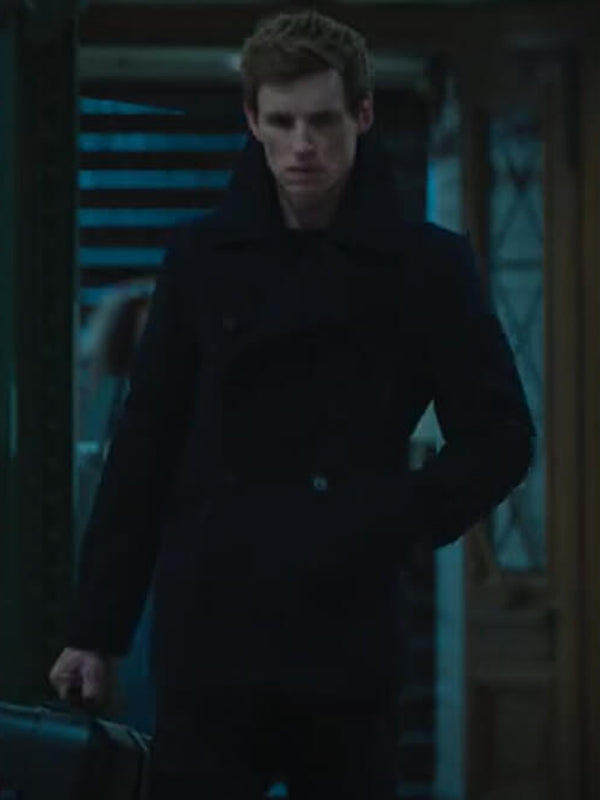 The Day of the Jackal Eddie Redmayne Black Wool PeaCoat Shop now