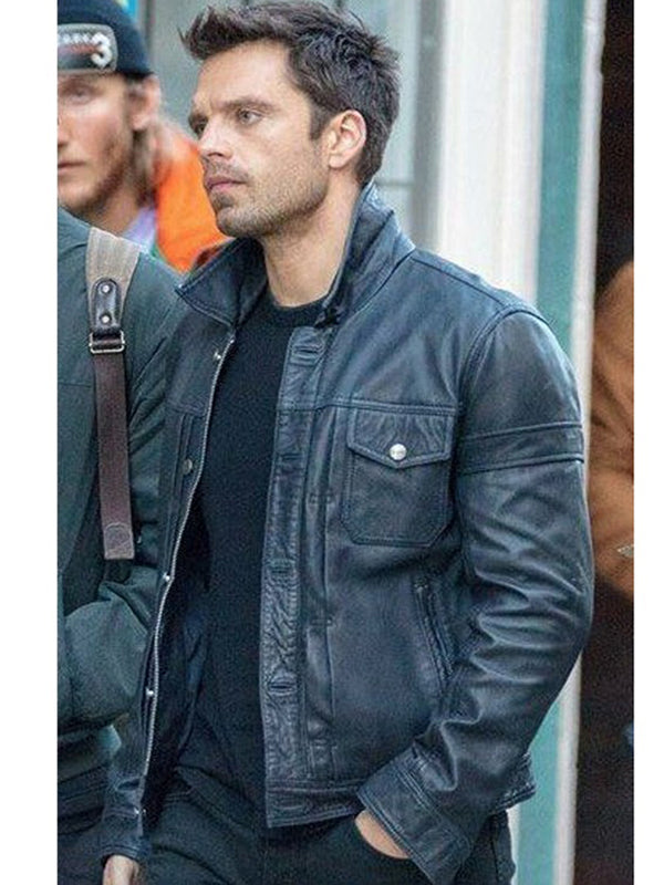 The Falcon And The Winter Soldier Sebastian Stan Leather Trucker Jacket Gifts for Him