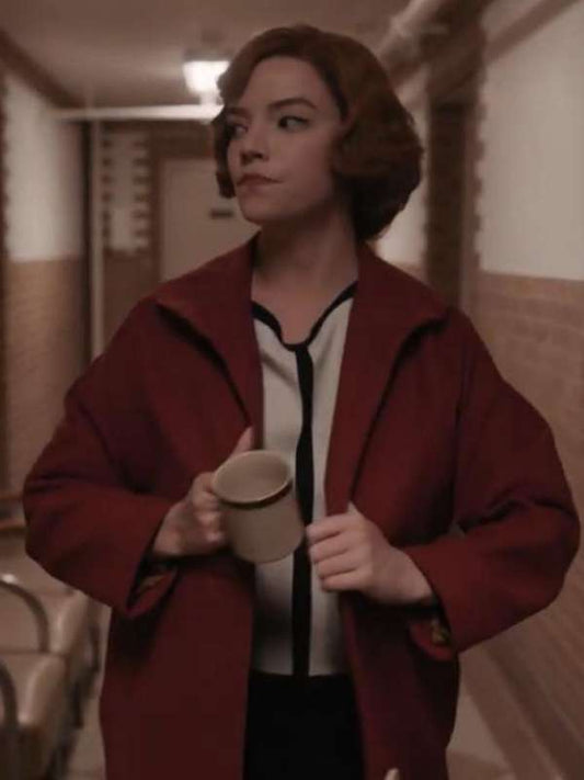 The Queens Gambit Anya Taylor Joy Maroon Wool Coat Black Friday Sale