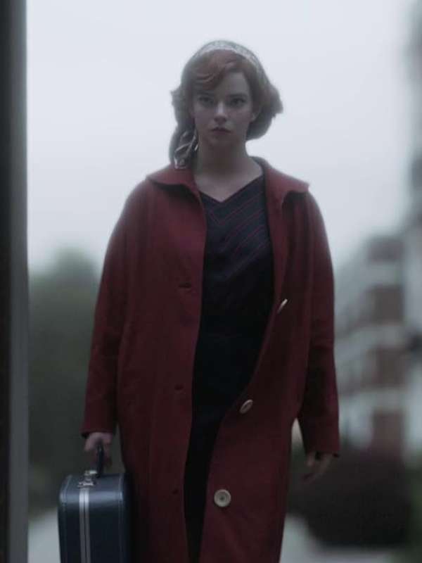 The Queens Gambit Anya Taylor Joy Maroon Wool Coat