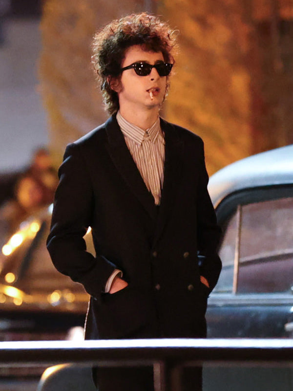 Timothee Chalamet A Complete Unknown Black Wool Peacoat Winter Sale