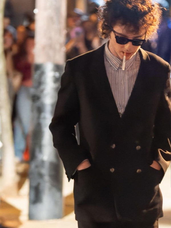 Timothee Chalamet A Complete Unknown Black Wool Peacoat on Sale