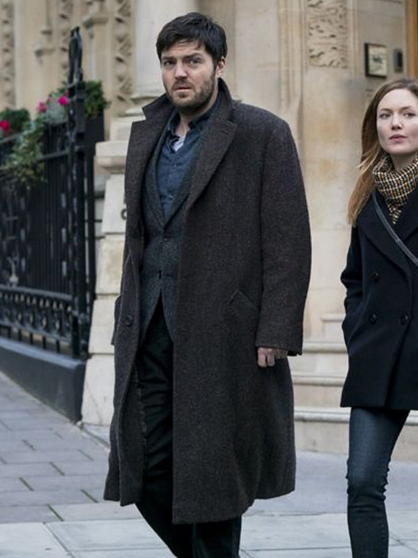 Tom Burke C.B. Strike Brown Wool Coat on Sale