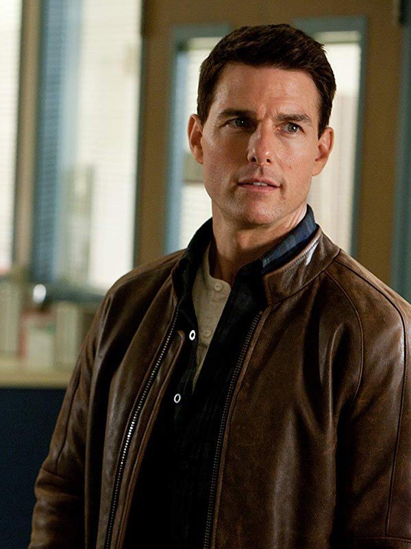 Tom Cruise Jack Reacher Brown Distressed Leather Jacket Free Shipping UK USA Europe