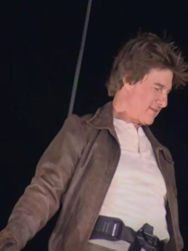Tom Cruise Paris Olympics Brown Leather Jacket Halloween Sale
