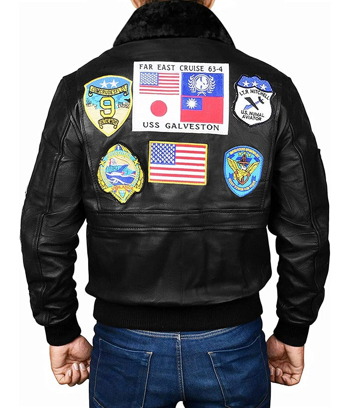 Tom Cruise Top Gun Flight Black Bomber Leather Aviator Jacket Buy now