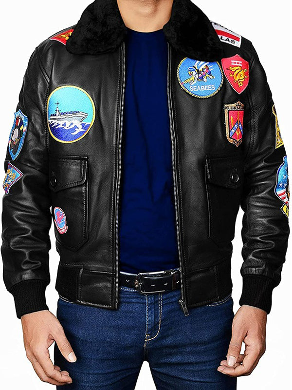 Tom Cruise Top Gun Flight Black Bomber Leather Aviator Jacket