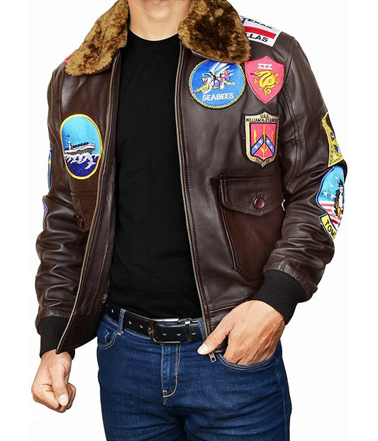 Tom Cruise Top Gun Pete Bomber Maverick Brown Leather Jacket Christmas Sale