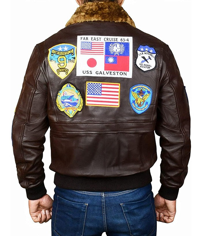 Tom Cruise Top Gun Pete Bomber Maverick Brown Leather Jacket Free Shipping UK USA Europe