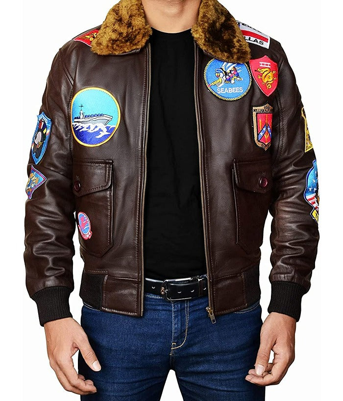 Tom Cruise Top Gun Pete Bomber Maverick Brown Leather Jacket lederjacke herren