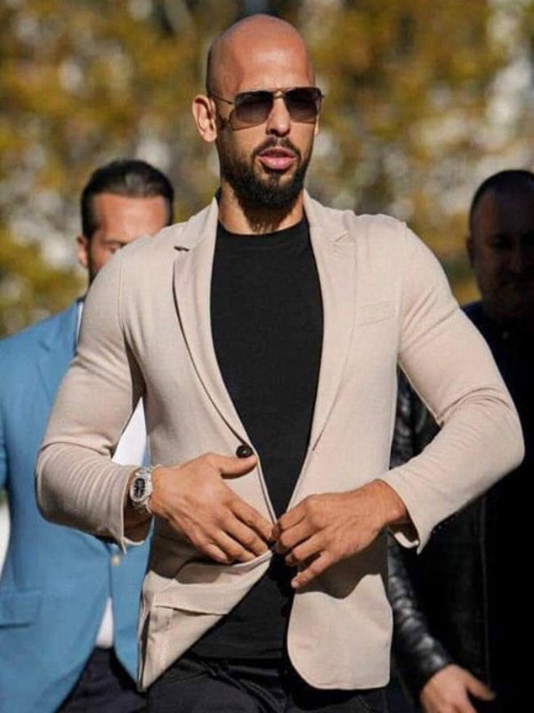 Top G Cobra Andrew Tate Beige Slim fit Blazer Celebrity Outfit