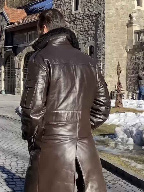 Tristan Tate Brown Shearling Collar Cobra Leather Coat Winter Coats