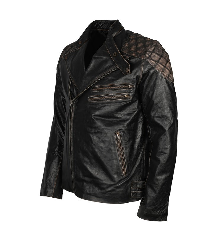 Vintage Distressed Skull Embossed Motorcycle Leather Jacket Buy now motorrad jacke