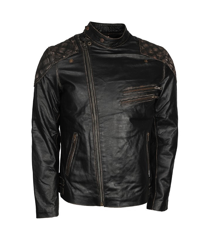 Vintage Distressed Skull Embossed Motorcycle Leather Jacket chaqueta de moto
