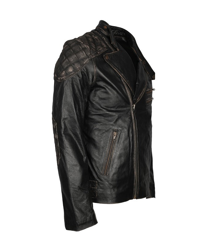 Vintage Distressed Skull Embossed Motorcycle Leather Jacket veste de moto