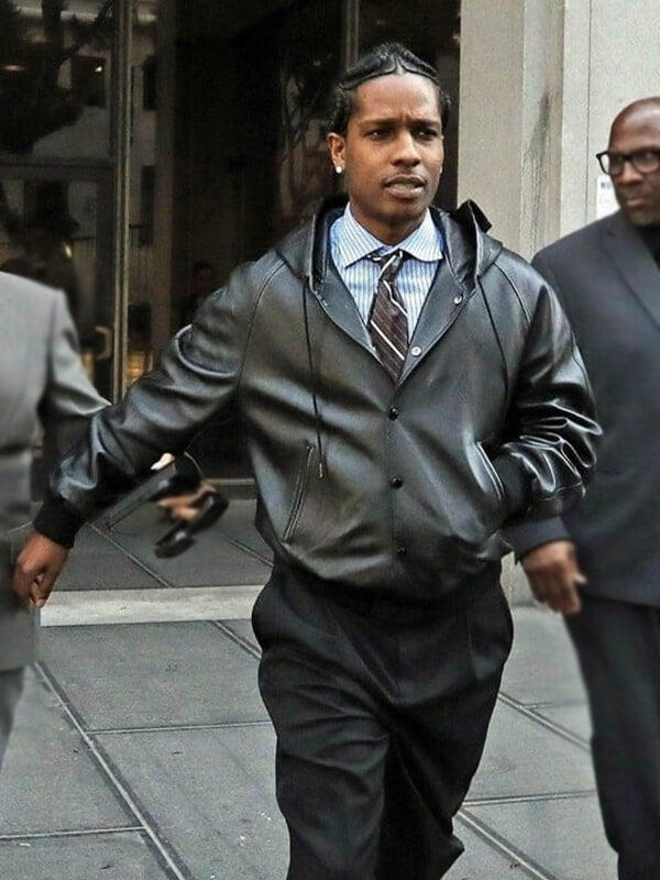 A$AP Rocky Hooded Black Leather Jacket