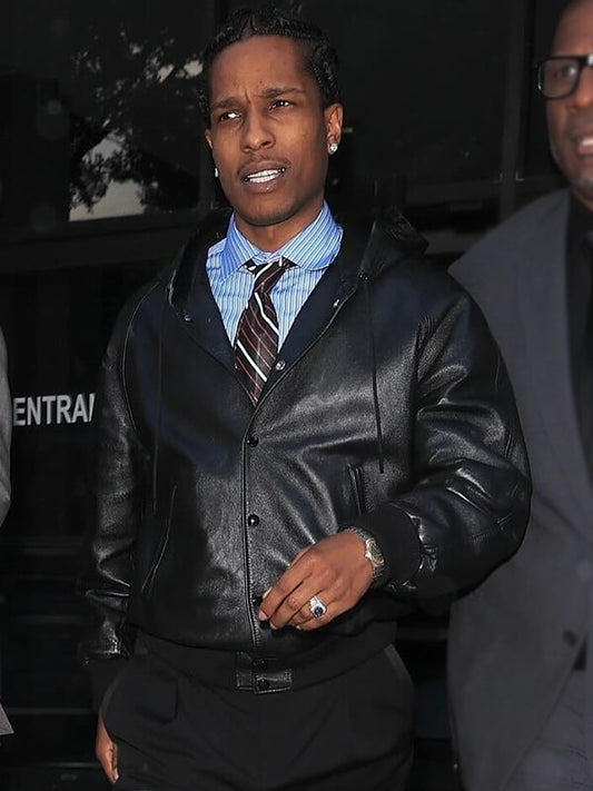 A$AP Rocky Hooded Black Leather Jacket