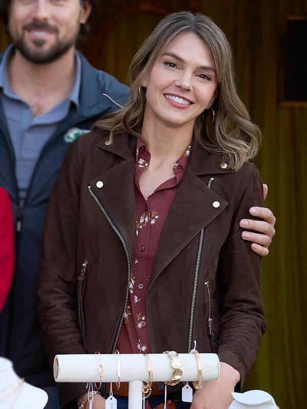 Aimee Teegarden Love Finds You 2026 Brown Suede Jacket