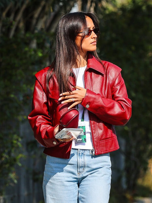 Alexandra Leclerc F1 Grand Prix Of China Red Leather Jacket