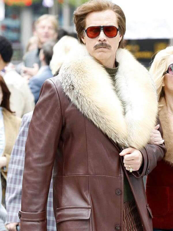 Anchorman 2 Will Ferrell Brown Leather Fur Coat